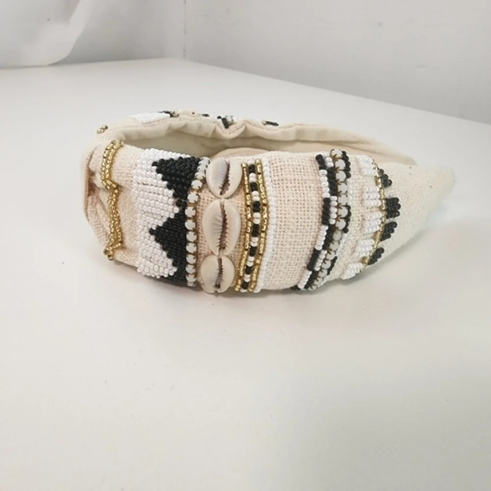 NEW Bohemian Beaded Shell Ivory Knot Headband - Picture 3 of 8